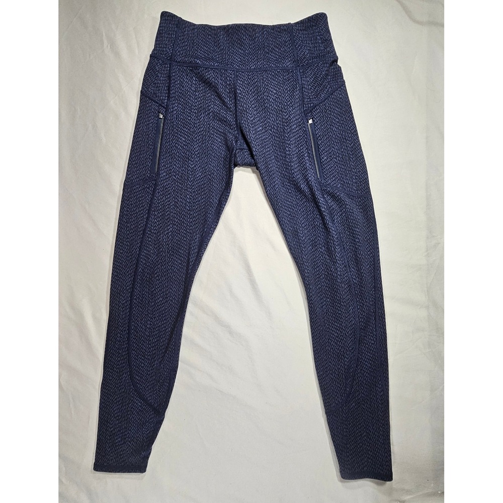 Athleta Rainier S Small Textured Tight Legging Black & Blue Zip Hip Pockets 1465